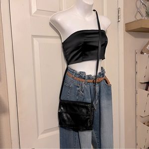 Tusk Black Pebbled Leather Travel Crossbody Bag Purse